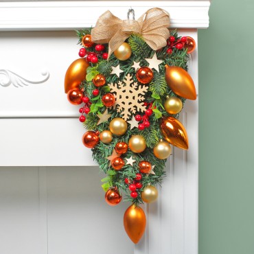 Christmas tree rattan wreath, Christmas snowflake wall decoration, shopping mall window display, water droplets hanging upside down tree wreath