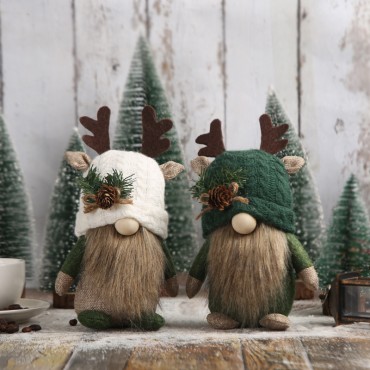 Cute Deer Horn Knitted Doll Window Decoration Festival Forest Faceless Elderly Table Decoration