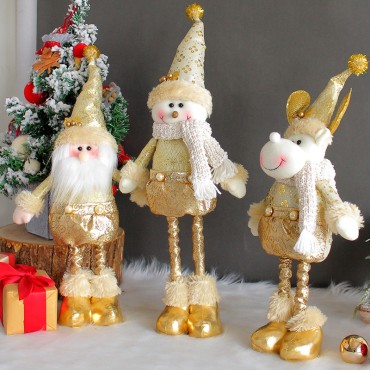 Santa Claus, Snowman, Christmas Stretchable Doll, Golden Christmas Standing Doll Decoration