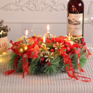 Christmas Candlestick wreath wholesale 2023 Amazon simulation wreath Candlestick red fruit pine needle restaurant desktop decoration