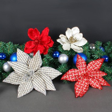 Simulated flowers, Christmas flower decorations, Christmas flowers, three-layer artificial flowers, Christmas trees, wreaths, and rattan accessories