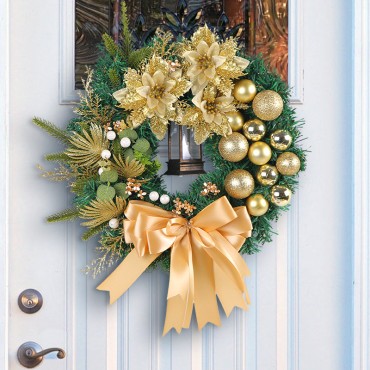 Amazon's new golden Christmas ball pine needle wreath 2023 Christmas wreath wholesale display window rattan door hanging decoration