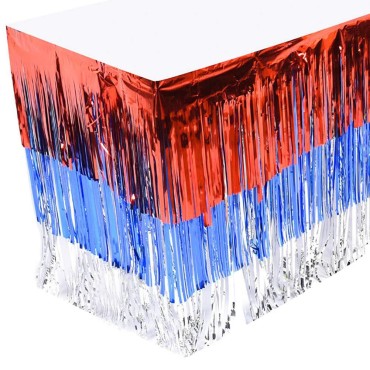 Red White Blue Metallic Plastic Fringe Table Skirt Independence Day Home Decoration for Party decor