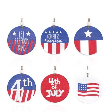 Creative American Independence Day Wooden Decorations 7cm/6 Piece Party Pentagram Flag Hanging Ornaments