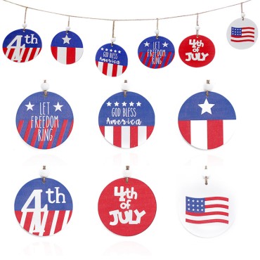 Creative American Independence Day Wooden Decorations 7cm/6 Piece Party Pentagram Flag Hanging Ornaments