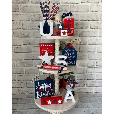 Good Quality Modern Home Decor Wooden Tray Decoration set American Independence Day theme Party tray Decorations