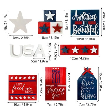 Good Quality Modern Home Decor Wooden Tray Decoration set American Independence Day theme Party tray Decorations