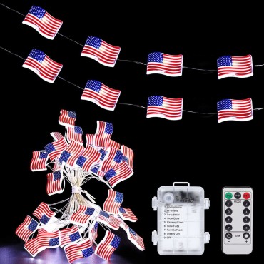 Wholesale Independence Day American Flag Stars String Lights Beautiful Red White Blue Lights