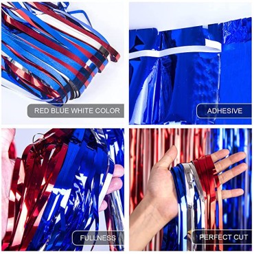 US Independence Day Foil Curtain Decoration Blue Red White Shinny Colors Tassel Curtain