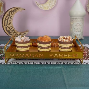 Muslim Festival Iron Gold Tray Cake Pan Dessert Plate Ramadan Home Decoration Ornaments