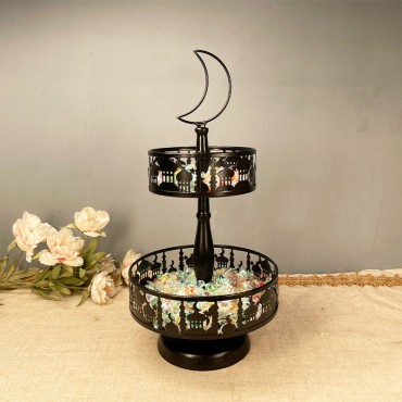 Islam Eid Mubarak 2 Tiers Ramadan Iron Tray Candy Rack Detachable Dessert Table Cake Stand Eid Party Supplies