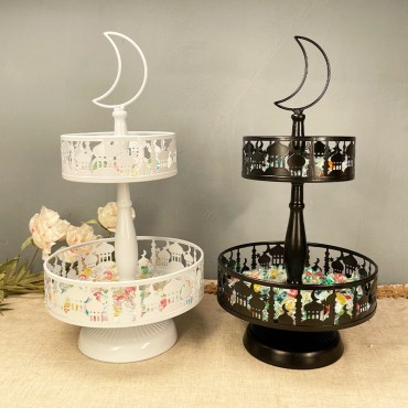 Islam Eid Mubarak 2 Tiers Ramadan Iron Tray Candy Rack Detachable Dessert Table Cake Stand Eid Party Supplies