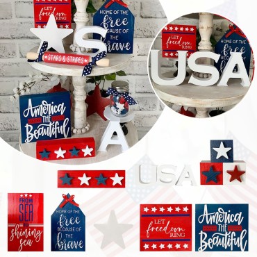 Good Quality Modern Home Decor Wooden Tray Decoration set American Independence Day theme Party tray Decorations