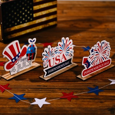 New Fourth Of July Wooden Display Home Scene Independence Day Decoration Table Wood Ornaments