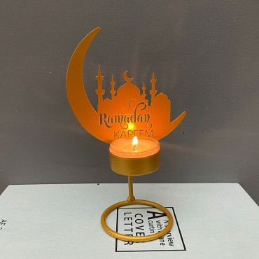 Ramadan Kareem Decorative Moon Shape Iron Candle Holder Eid Mubarak Candlestick Home Decorations Candle Stand