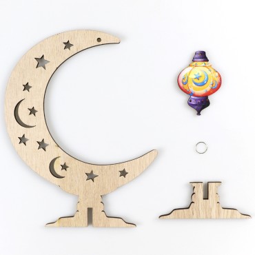 Eid Mubarak Party  wooden lantern craft  Ornaments  Eid Festival Muslims Islamic Wooden moon Table Decoration