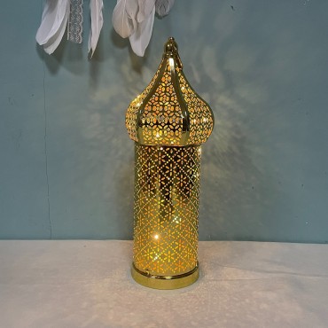 Eid Mubarak White Hollow Led Wind Lamp Iron Art Lamp Ornaments Decorations Party Supplies Ramadan Kareem Lanterns