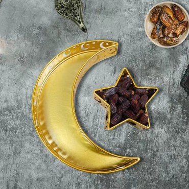 Hot Selling Ramadan Muslim Eid Mubarak Tray Iron Moon Star Eid Mubarak Party Supplies Decorations Table Snacks Ornaments