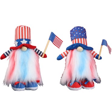 Hot Sale American Independence Day No-face Old Dwarf Toy Cute Standing Raising a Flag Doll Decorations