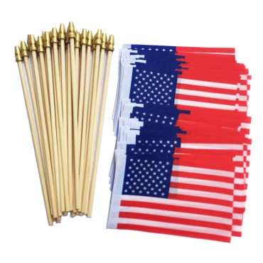 American Independence Day Exquisite Hand Signal Flag Wholesale Wooden Plastic Polyester flags