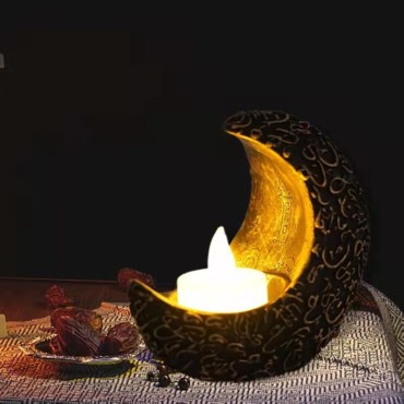 Arabian Ramadan Moon Led Candlestick Three Color Optional Eid Decoration Resin Crafts Home Decoration Ramadan Candle Holder