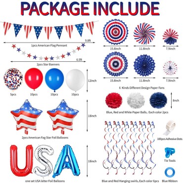 Wholesale Independence Day Decoration Set Party Supplies Hanging Paper Fans Swirls Star Confetti Flag Banner Pull Flag Kit