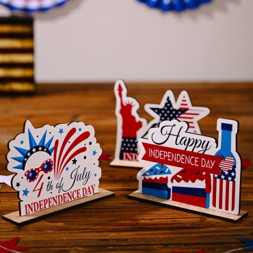 New Fourth Of July Wooden Display Home Scene Independence Day Decoration Table Wood Ornaments