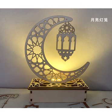 Wooden handicraft ornaments creative Eid al-Fitr festival moon hollow letters with LED lamp decoration