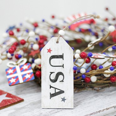 Creative Independence Day Wooden Tassel Hanging Ornaments with USA for 4th of July Indoor Decoration