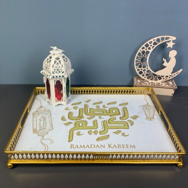 Eid cake tray Eid Ramadan craft decoration plate Iron storage tray ornaments painted tray festival