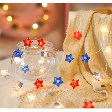 Wholesale Independence Day American Flag Stars String Lights Beautiful Red White Blue Lights