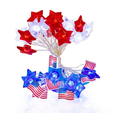 Wholesale Independence Day American Flag Stars String Lights Beautiful Red White Blue Lights