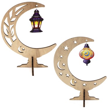 Eid Mubarak Party  wooden lantern craft  Ornaments  Eid Festival Muslims Islamic Wooden moon Table Decoration