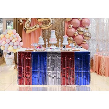 Red White Blue Metallic Plastic Fringe Table Skirt Independence Day Home Decoration for Party decor