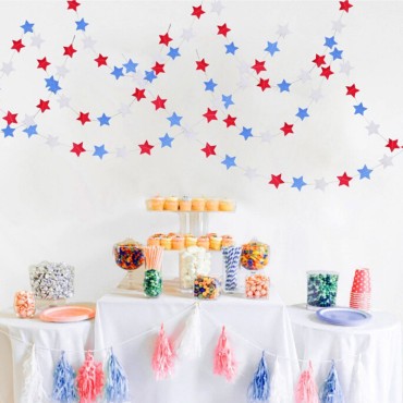 American Independence Day Red White Blue Star Garland  Beautiful Length Pentagram Paper Pull Flag