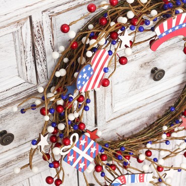 US Independence Day Wreath Red White Blue National Flag Berry Wreath for Independence Day Decorations