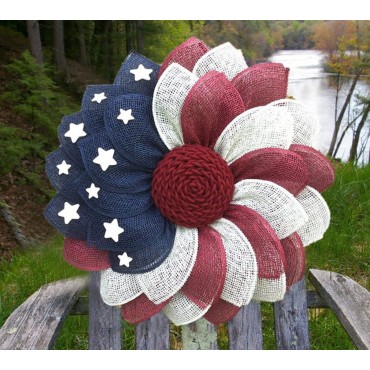 Decoration Independence Day Wreath Hanging on Door American National Flag Red White Blue Star Garland