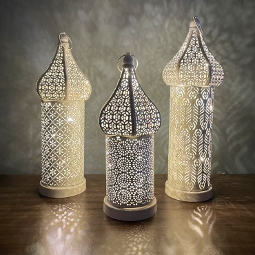 Eid Mubarak White Hollow Led Wind Lamp Iron Art Lamp Ornaments Decorations Party Supplies Ramadan Kareem Lanterns