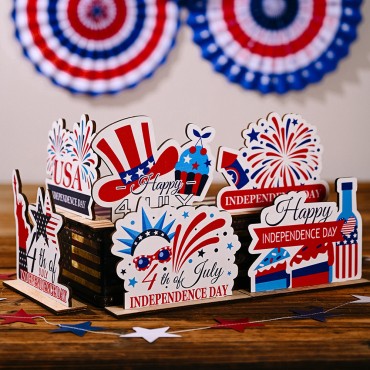 New Fourth Of July Wooden Display Home Scene Independence Day Decoration Table Wood Ornaments