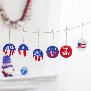 Creative American Independence Day Wooden Decorations 7cm/6 Piece Party Pentagram Flag Hanging Ornaments