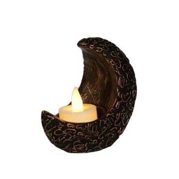 Arabian Ramadan Moon Led Candlestick Three Color Optional Eid Decoration Resin Crafts Home Decoration Ramadan Candle Holder