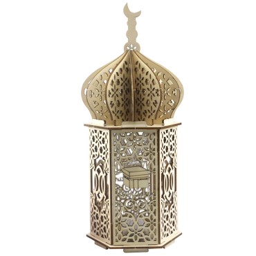 DIY Muslim Ramadan Kreem Party Supplies Eid Mubarak Wooden Palace Lamp Islamic Party Decoration Desktop Ornament Light