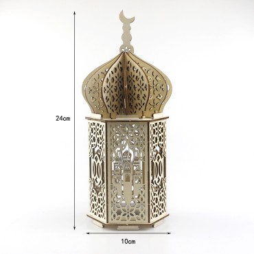 DIY Muslim Ramadan Kreem Party Supplies Eid Mubarak Wooden Palace Lamp Islamic Party Decoration Desktop Ornament Light