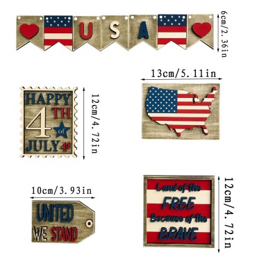 Good Quality Modern Home Decor Wooden Tray Decoration set American Independence Day theme Party tray Decorations