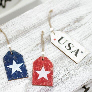 Creative Independence Day Wooden Tassel Hanging Ornaments with USA for 4th of July Indoor Decoration