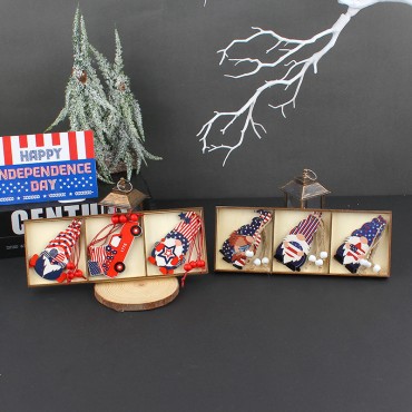 Cute Independence Day Hanging Decorations Three Cell Wooden Box  Beautiful Old Man One-dimensional Ornaments for Kids Gift