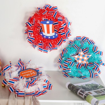 Wholesale Independence Day Party Beautiful Wreath Ornaments Iron Wire Ring Hanging on the Door Garland for Festival party