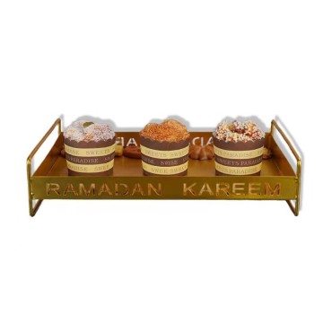 Muslim Festival Iron Gold Tray Cake Pan Dessert Plate Ramadan Home Decoration Ornaments