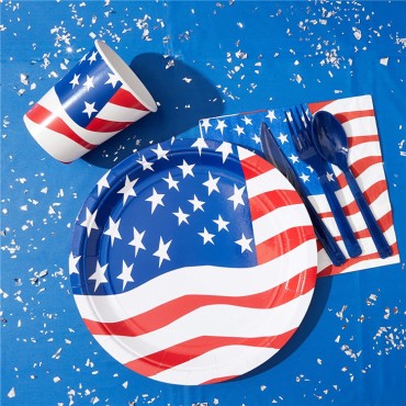 American Independence Day Paper cups plates napkin Party Accessories knives and forks Disposable Tableware sets