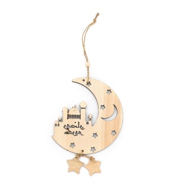 New Design Ramadan Light Party Supplies Nature Wooden Crafts Eid Mubarak  Hanging Lantern Ornament for EID Gift